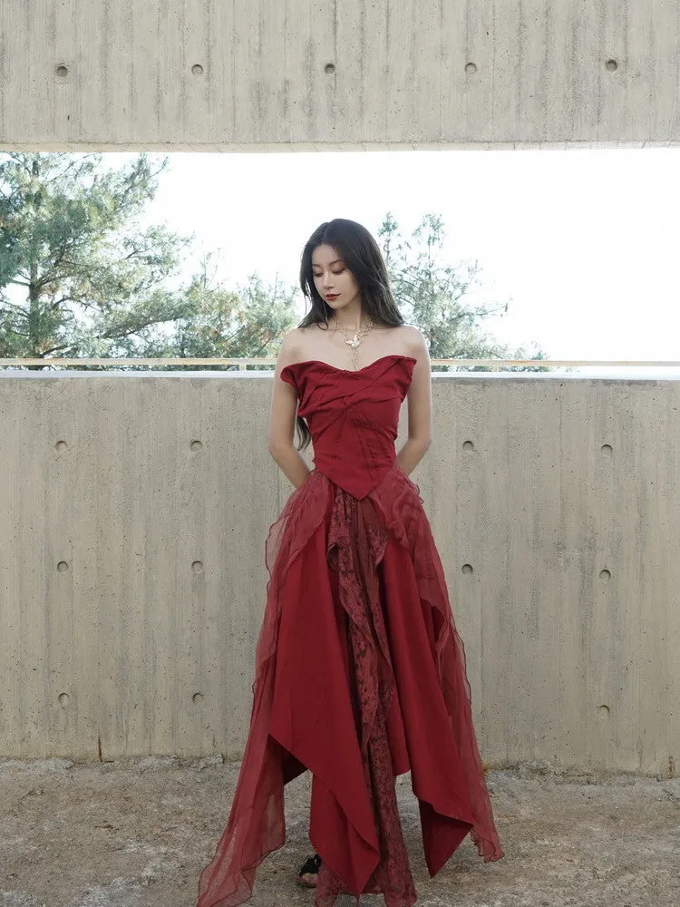Set-Up Cicid Ciffon Chic Bare-Top Tops＆Long-Skirt