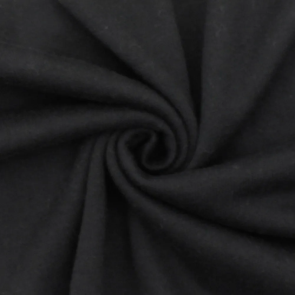 Simple Black Solid Stretch Cotton Terry Knit Fabric