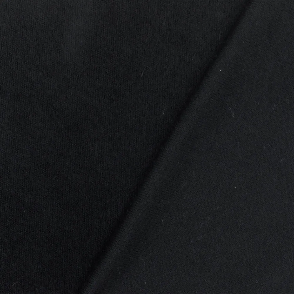 Simple Black Solid Stretch Cotton Terry Knit Fabric