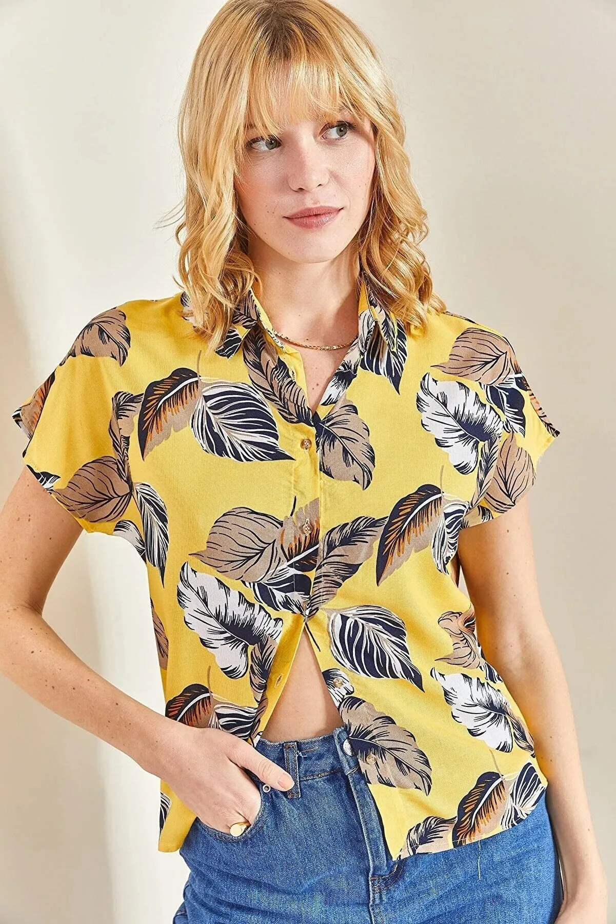Sunny Tropics Yellow Short Sleeve Blouse