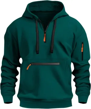 Tactical Hoodies for Men Outdoor Athletic Quarter Zip Pullover Winter Warm Long Sleeve Hooded Sweatshirt with Pockets