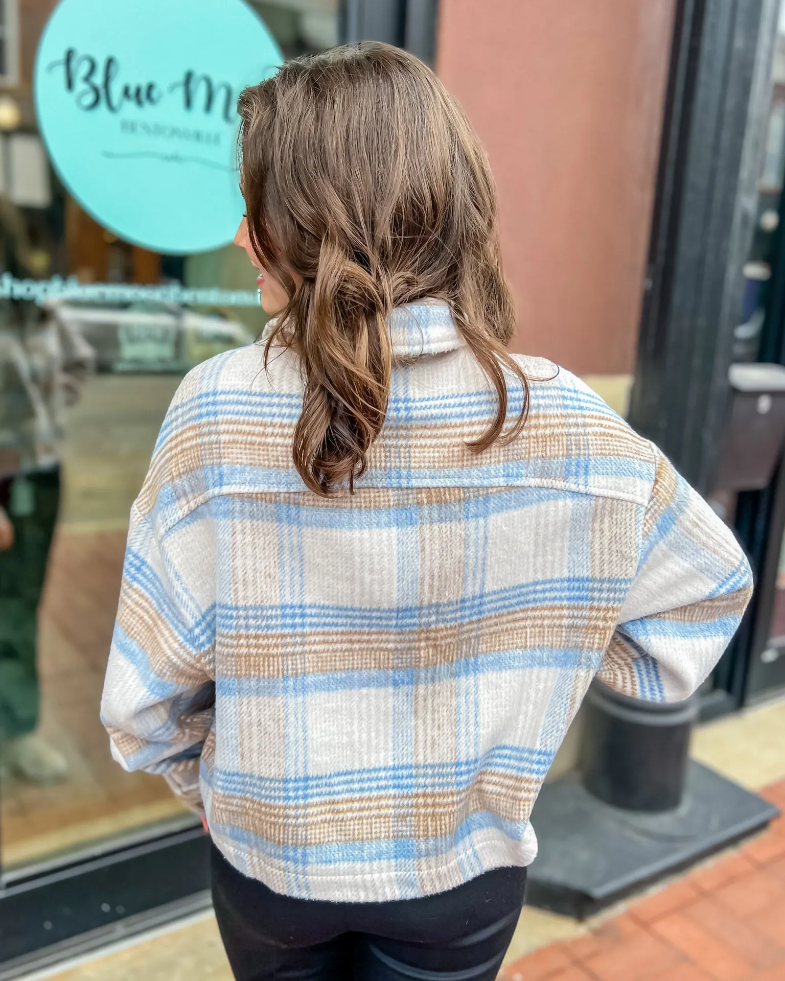 Taupe/Blue Plaid Button Down Jacket