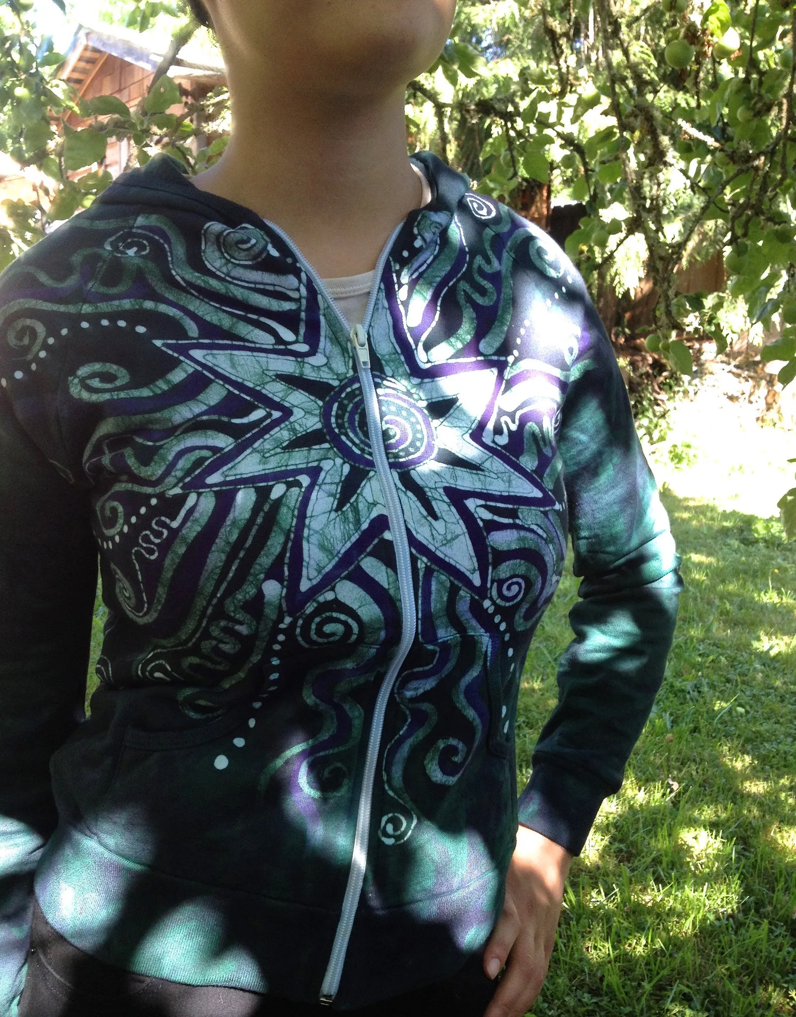 Teal and Purple Batik Star Hoodie