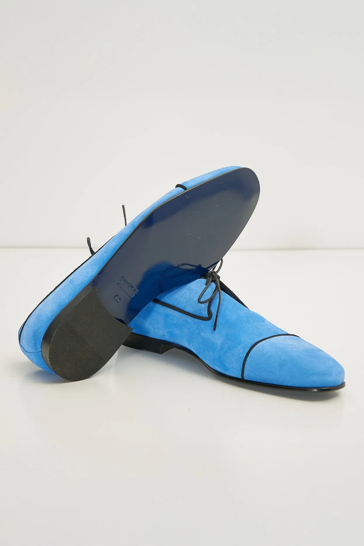 The Formal Leather Cap Toe Derby Shoes  - Sky Blue Suede