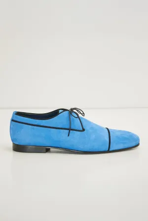 The Formal Leather Cap Toe Derby Shoes  - Sky Blue Suede