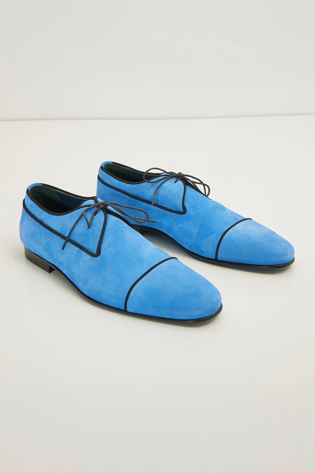 The Formal Leather Cap Toe Derby Shoes  - Sky Blue Suede