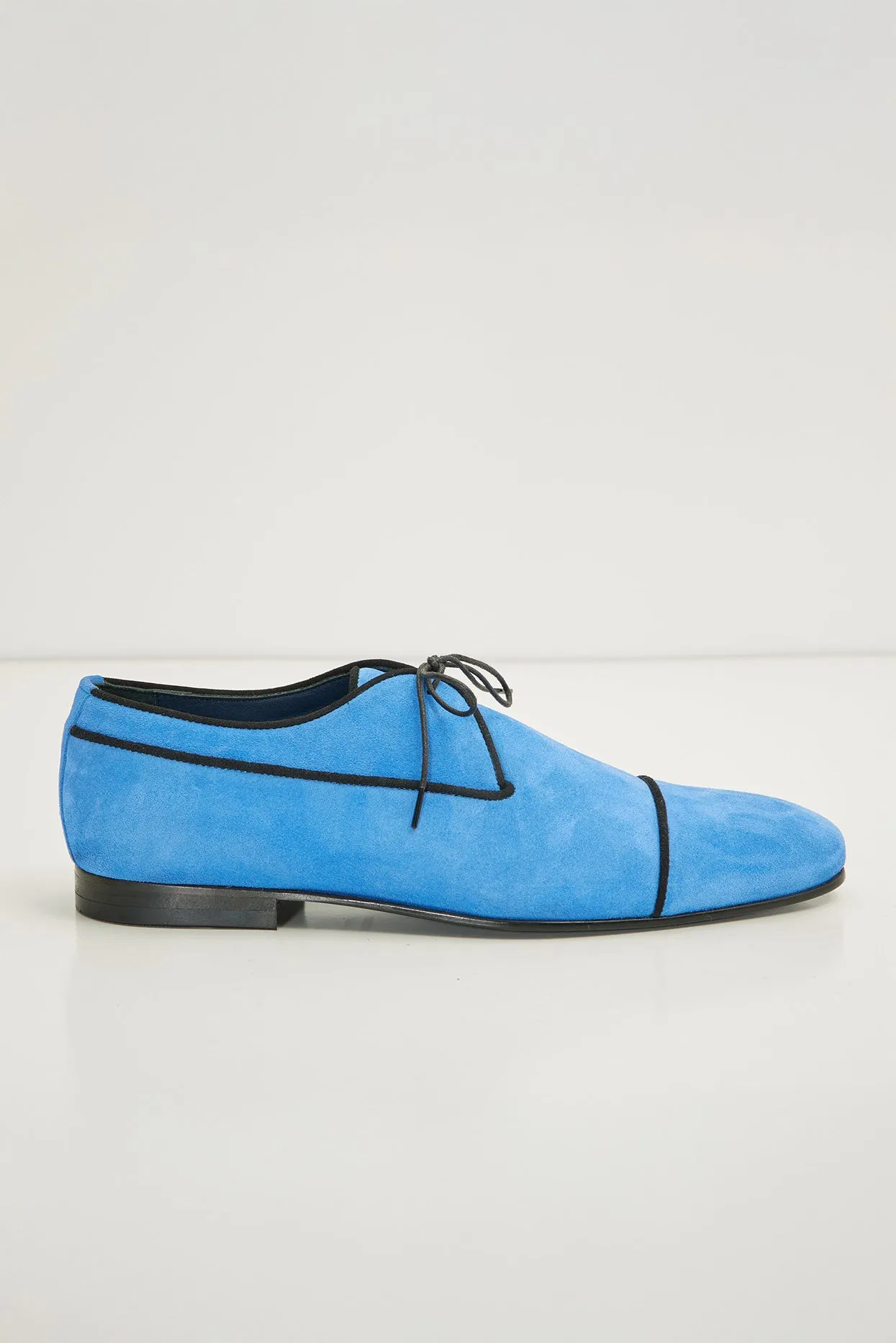 The Formal Leather Cap Toe Derby Shoes  - Sky Blue Suede