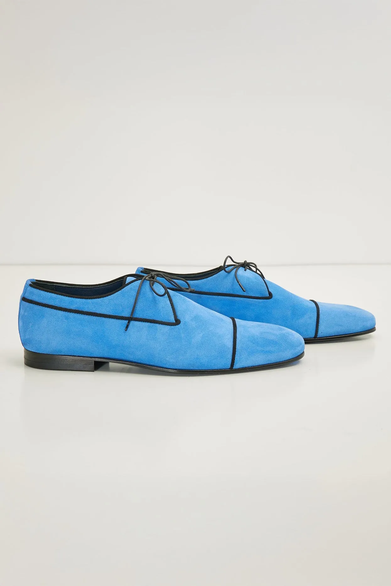 The Formal Leather Cap Toe Derby Shoes  - Sky Blue Suede