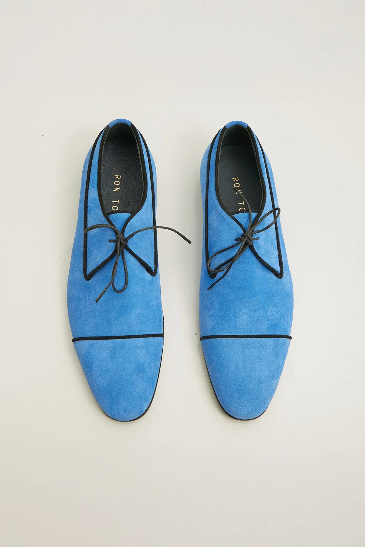 The Formal Leather Cap Toe Derby Shoes  - Sky Blue Suede