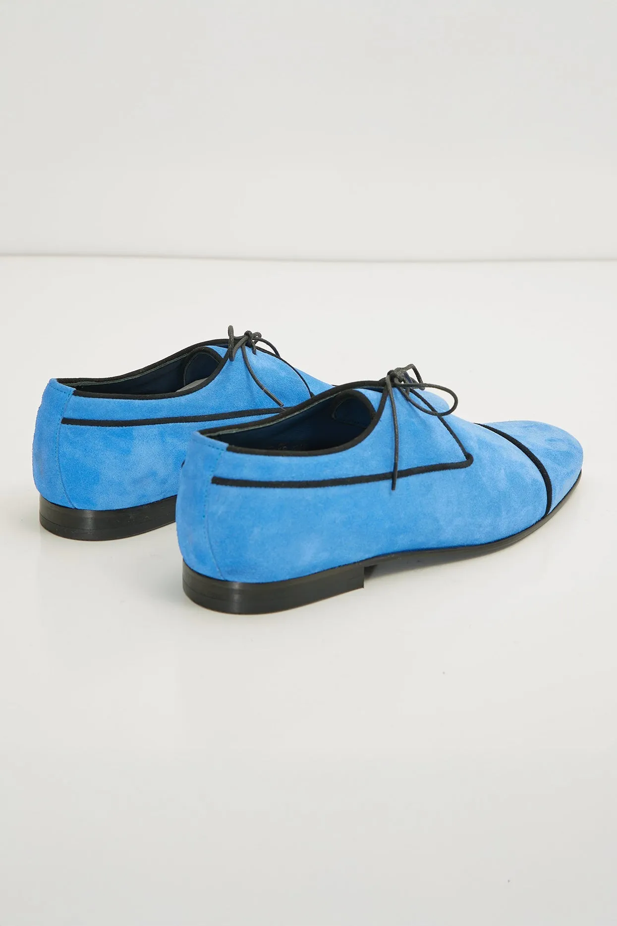 The Formal Leather Cap Toe Derby Shoes  - Sky Blue Suede