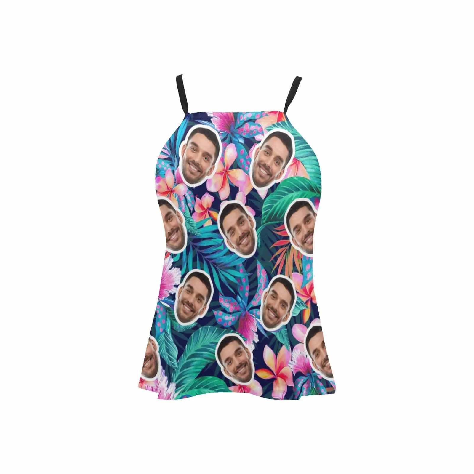Tops with Custom Face Tropical Plants Women's Loose Fit Adjustable Halter Neck Tank Top