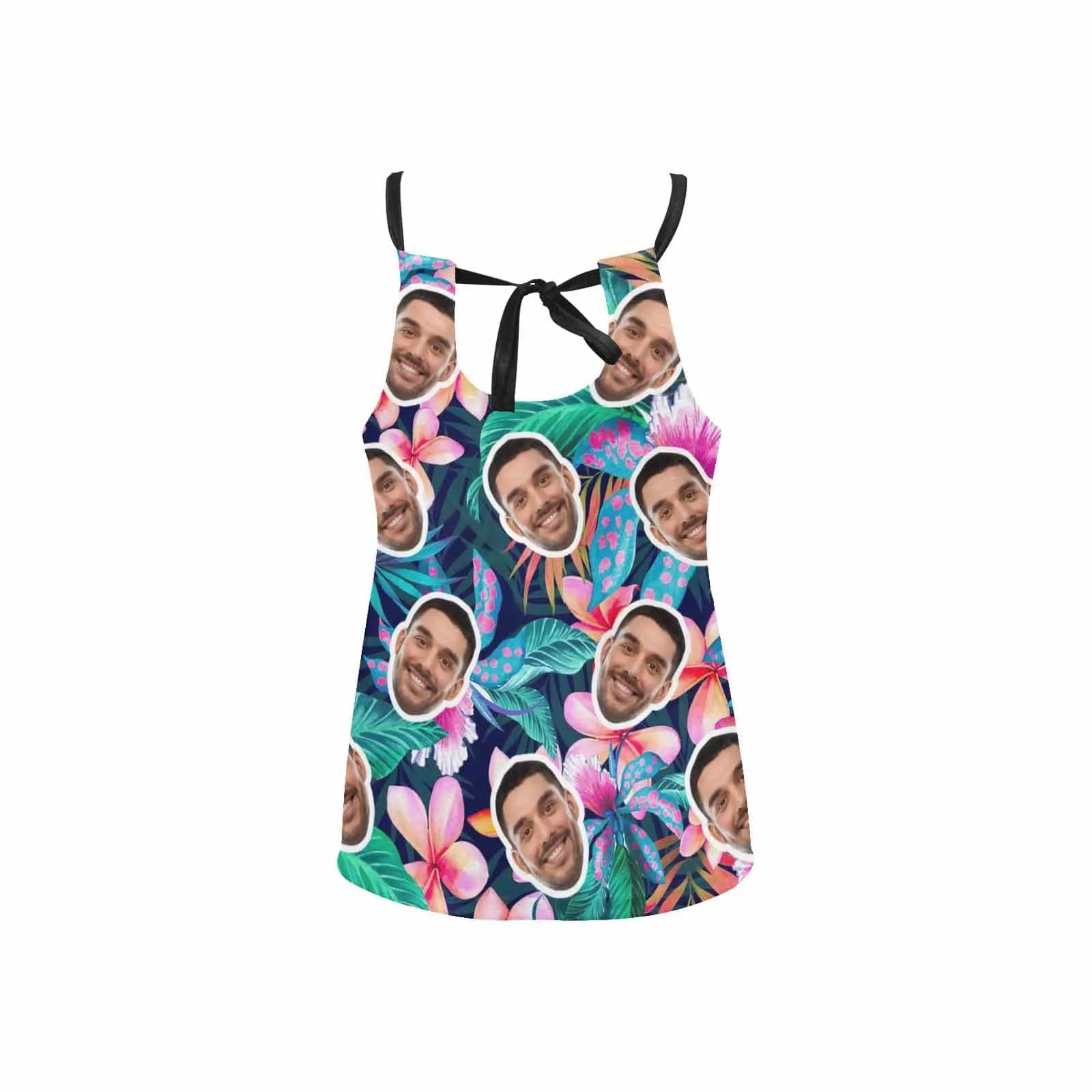 Tops with Custom Face Tropical Plants Women's Loose Fit Adjustable Halter Neck Tank Top