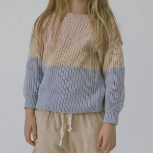 Tri-Tone Chunky Knit Sweater - Lavender Stripe