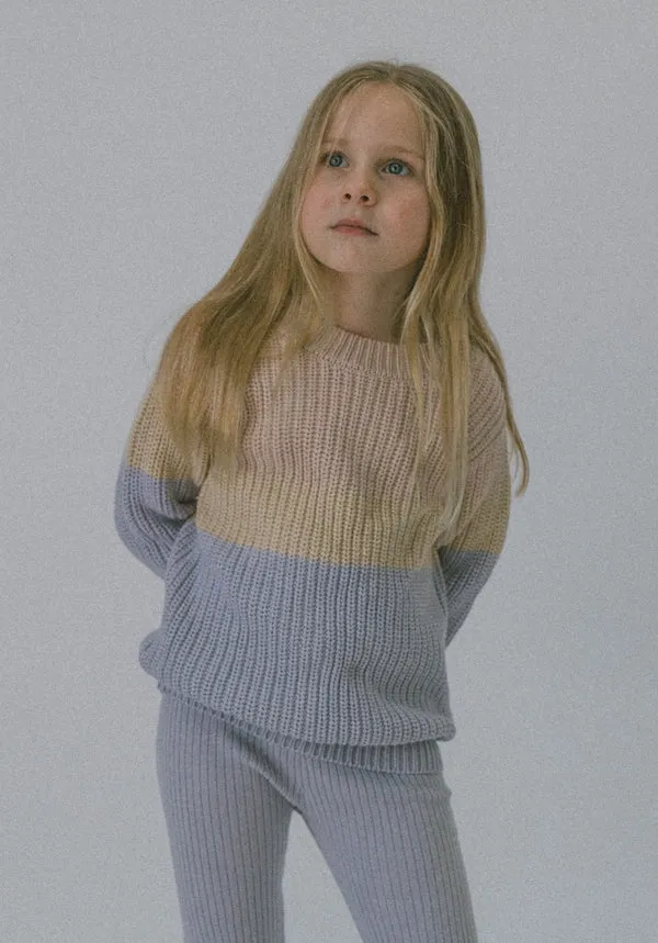Tri-Tone Chunky Knit Sweater - Lavender Stripe