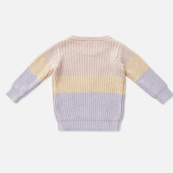 Tri-Tone Chunky Knit Sweater - Lavender Stripe