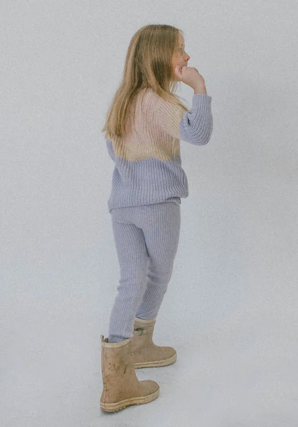Tri-Tone Chunky Knit Sweater - Lavender Stripe