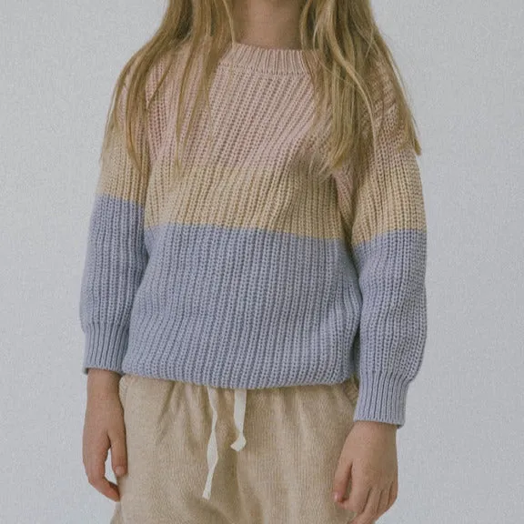 Tri-Tone Chunky Knit Sweater - Lavender Stripe
