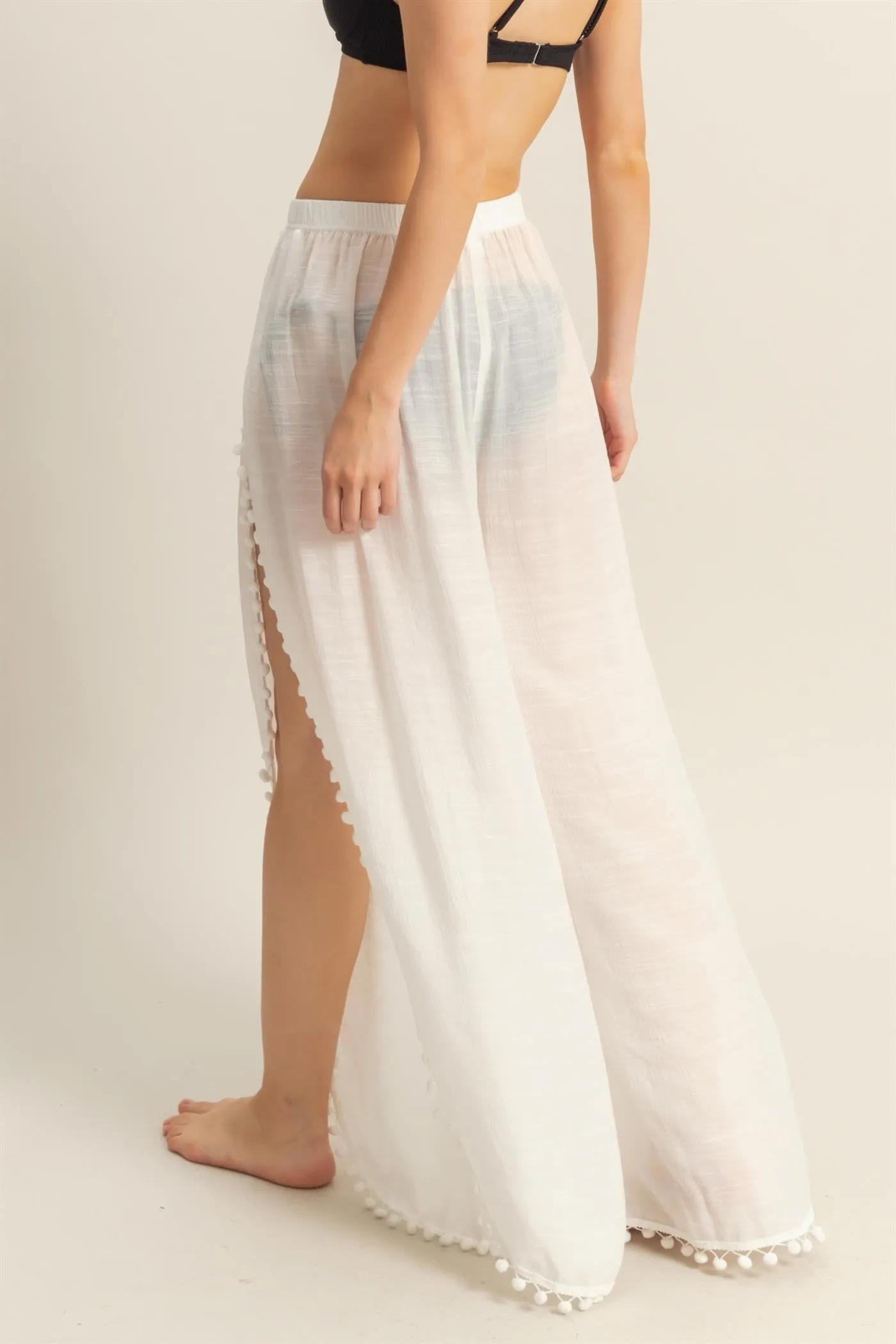 TULIP HEM FLOWY PANTS - WHITE