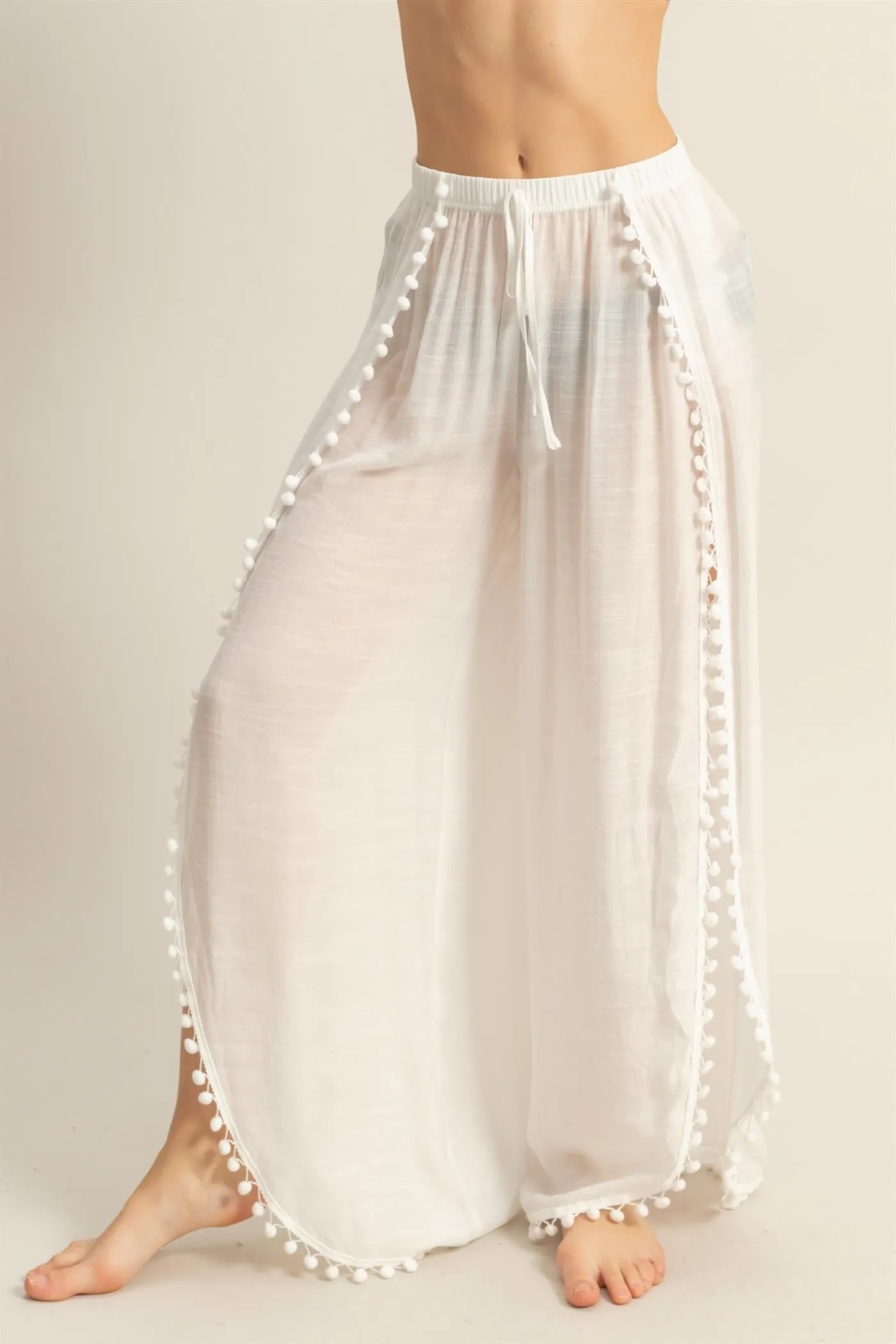 TULIP HEM FLOWY PANTS - WHITE