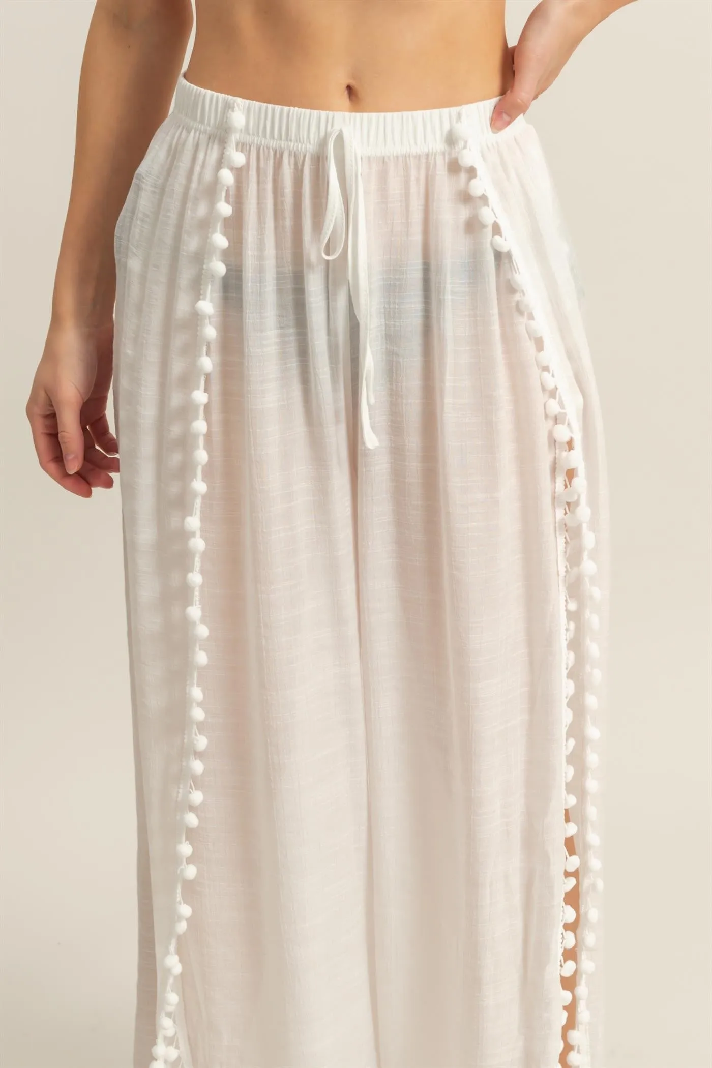 TULIP HEM FLOWY PANTS - WHITE