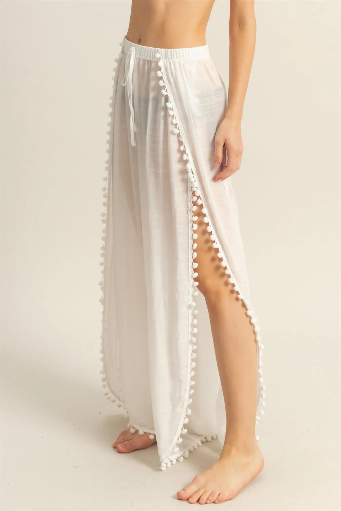 TULIP HEM FLOWY PANTS - WHITE