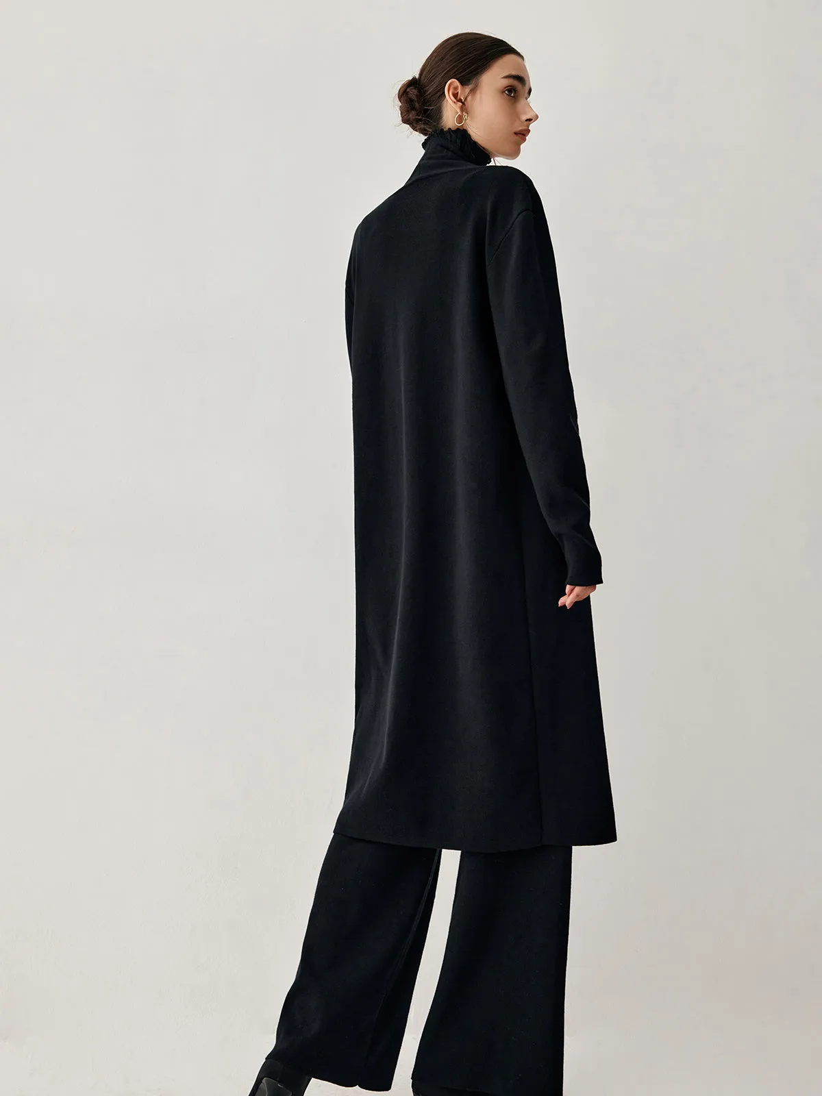 Turtleneck Rib Vest With Modern Matching Longline Cardigan And Pants