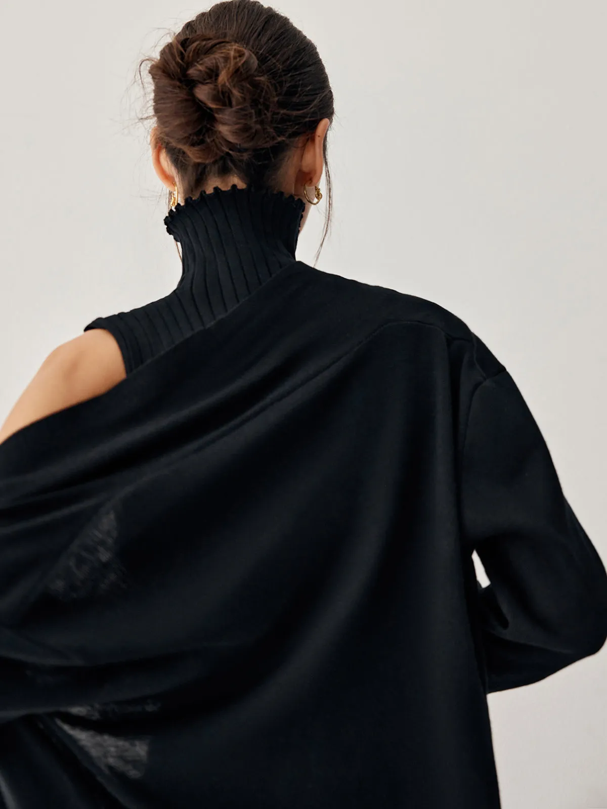 Turtleneck Rib Vest With Modern Matching Longline Cardigan And Pants