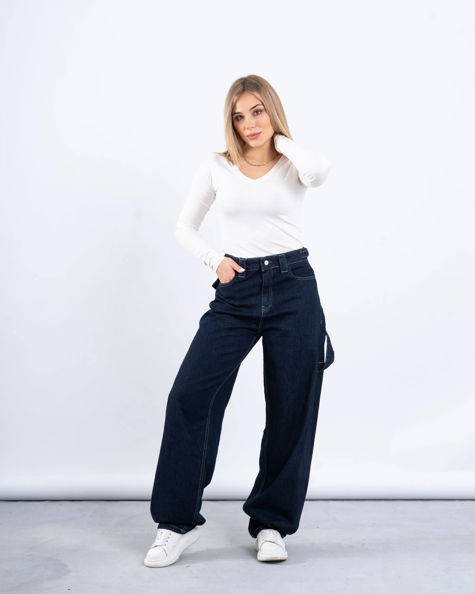 Utility Wide-Leg Denim Pants
