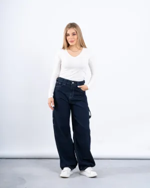 Utility Wide-Leg Denim Pants