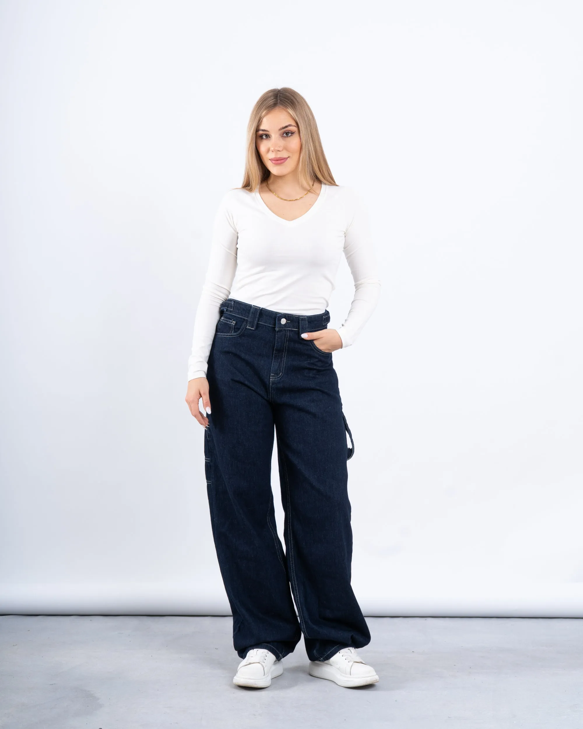 Utility Wide-Leg Denim Pants