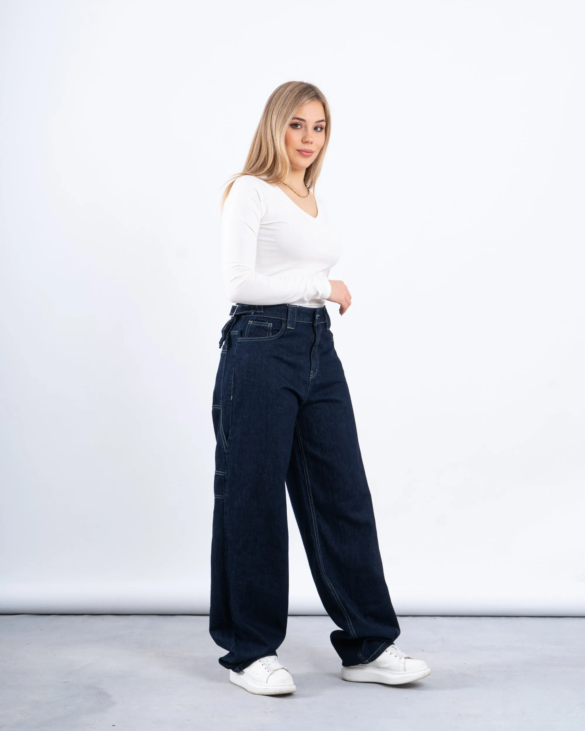 Utility Wide-Leg Denim Pants