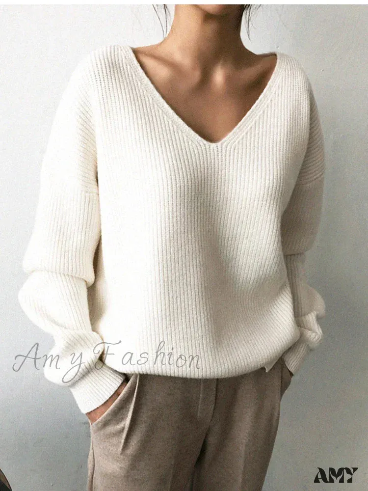 V Neck Women Oversized Knitted Fall 2024 Clothing Pullover Winter Autumn New Fashion Sweater
