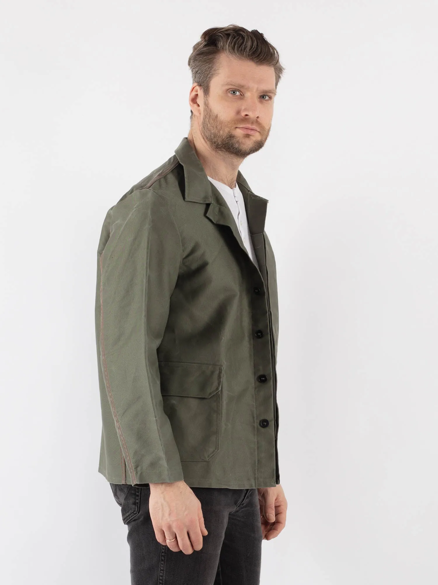 Vintage 70's Men Moleskin Work Jacket in Khaki