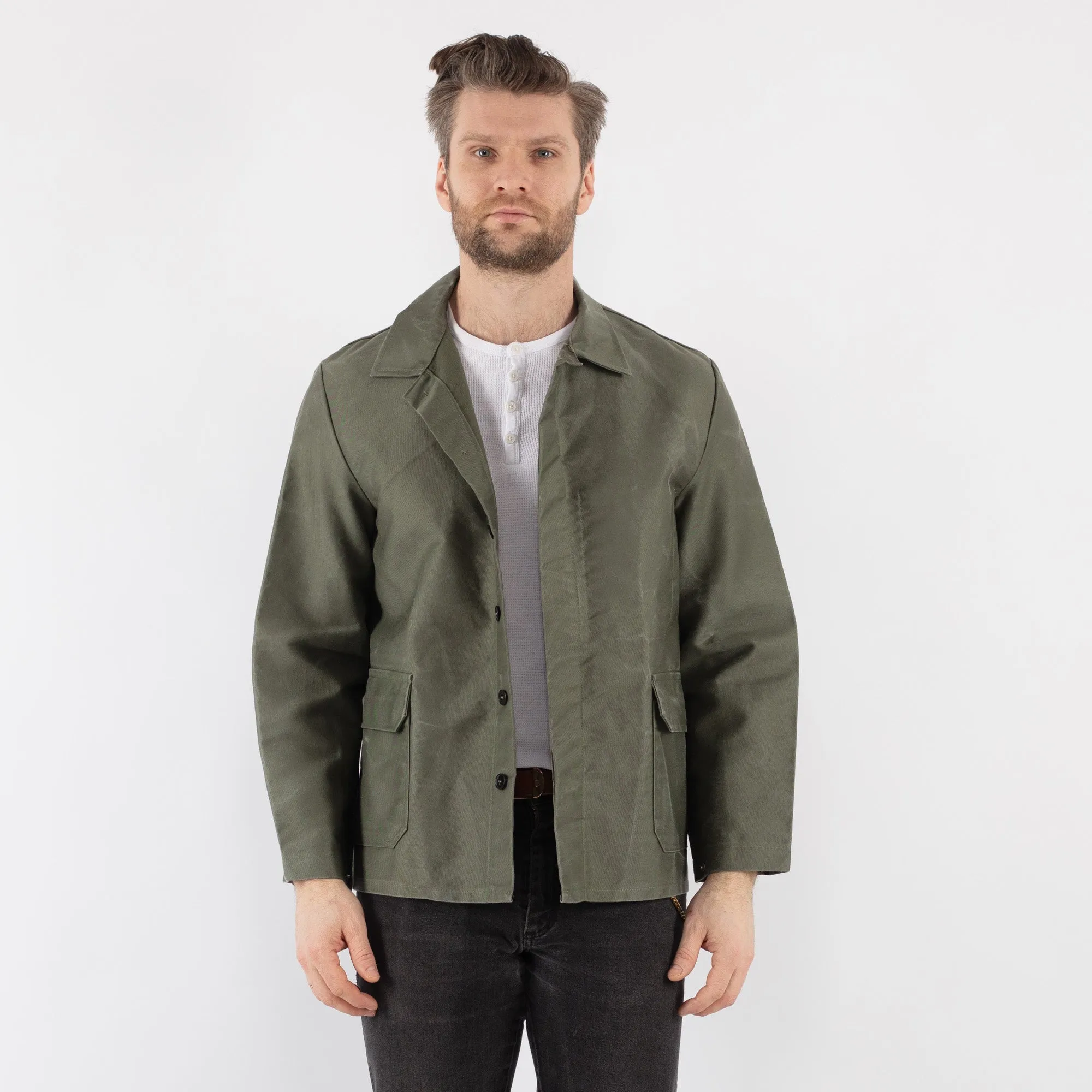Vintage 70's Men Moleskin Work Jacket in Khaki