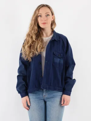 Vintage 70's Women Cropped Work Jacket in Blue