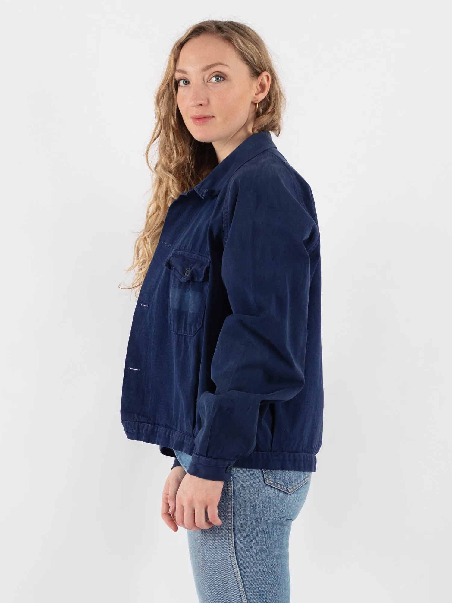 Vintage 70's Women Cropped Work Jacket in Blue
