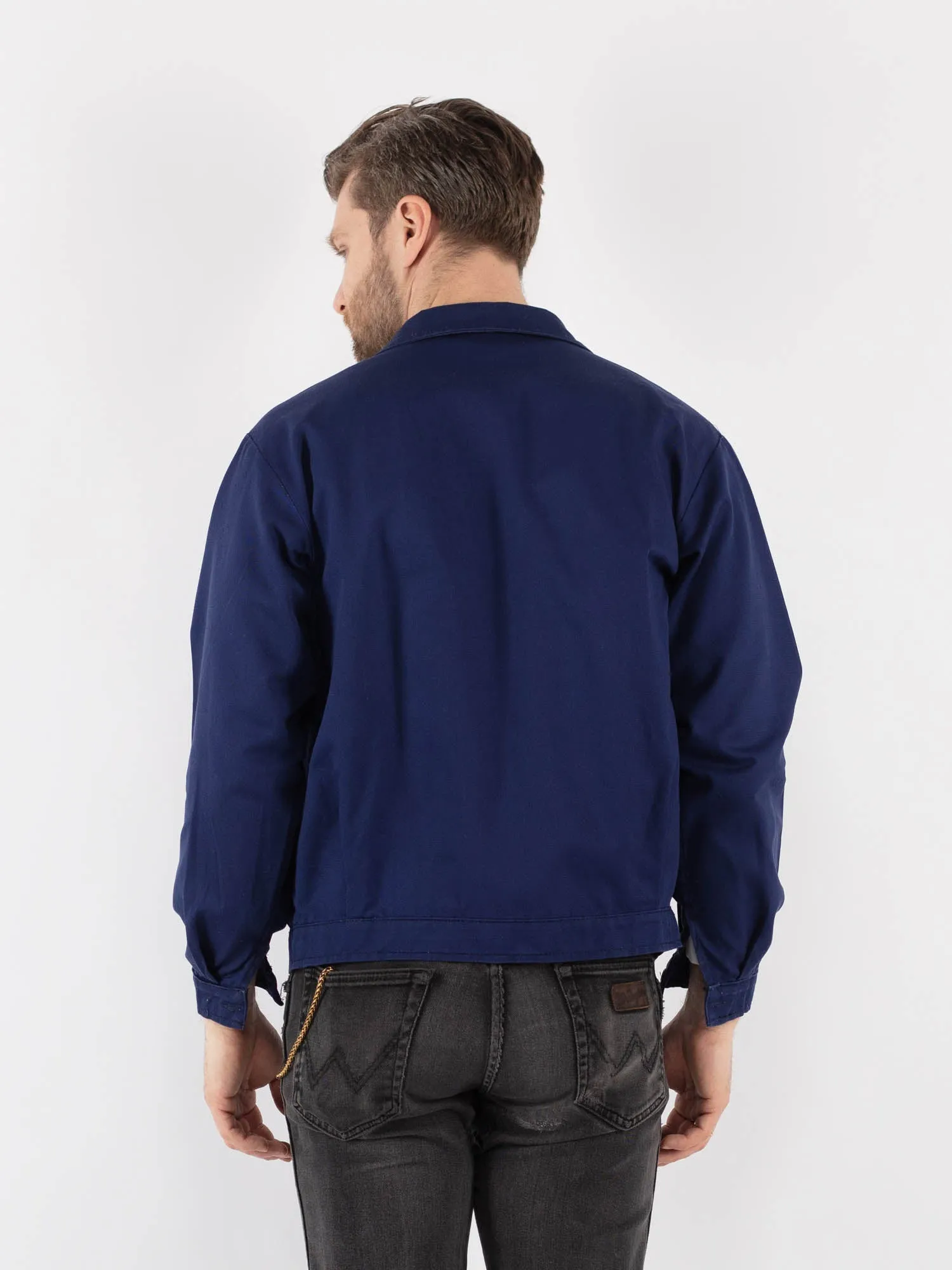 Vintage 80's Men Cropped Italian Work Jacket in Blue