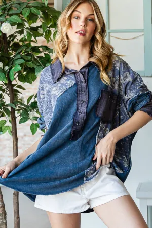 Washed Mixed Long Sleeve Top