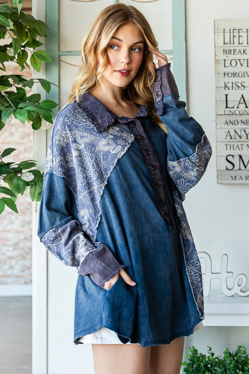 Washed Mixed Long Sleeve Top