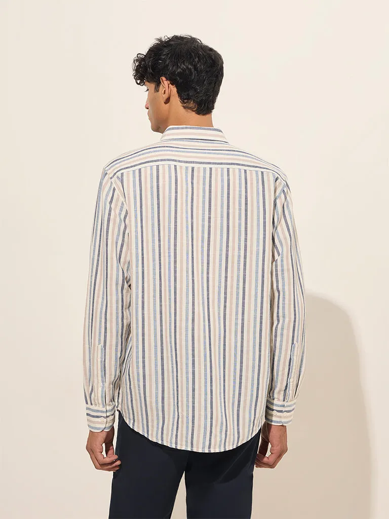 WES Casuals Multicolour Striped Relaxed-Fit Cotton Shirt