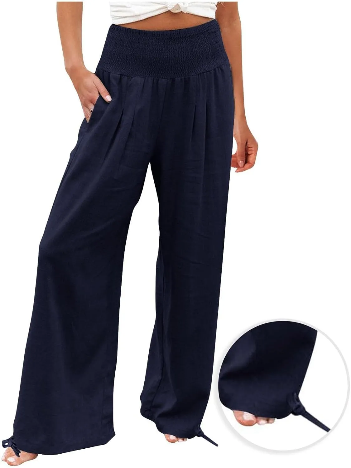 Wide Leg Linen Pants for Women 2025 Summer Loose Wide Leg Palazzo Pants Spring High Waist Flowy Beach Trousers Outfits