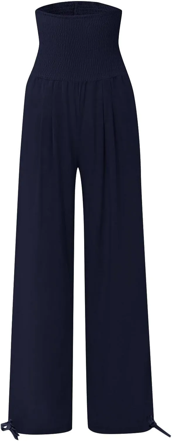 Wide Leg Linen Pants for Women 2025 Summer Loose Wide Leg Palazzo Pants Spring High Waist Flowy Beach Trousers Outfits
