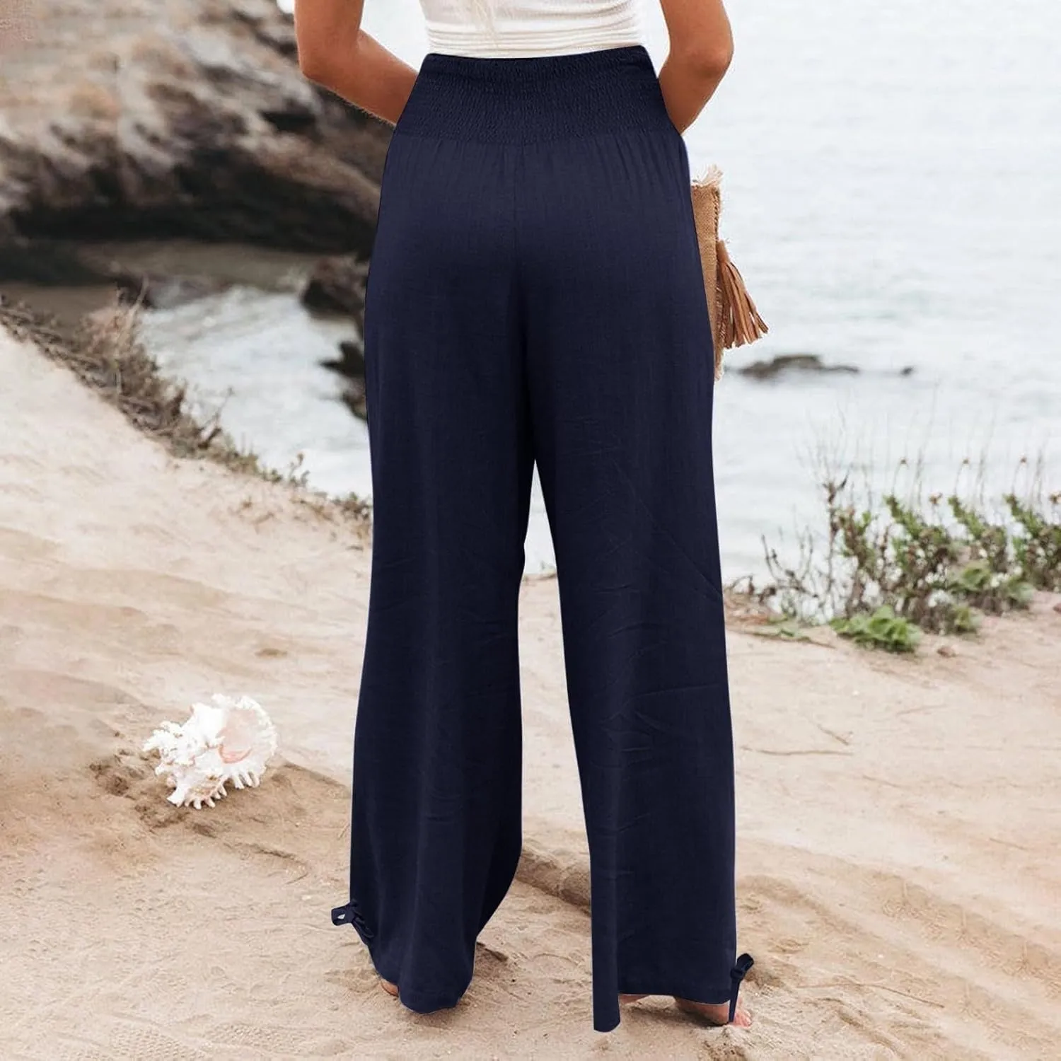 Wide Leg Linen Pants for Women 2025 Summer Loose Wide Leg Palazzo Pants Spring High Waist Flowy Beach Trousers Outfits