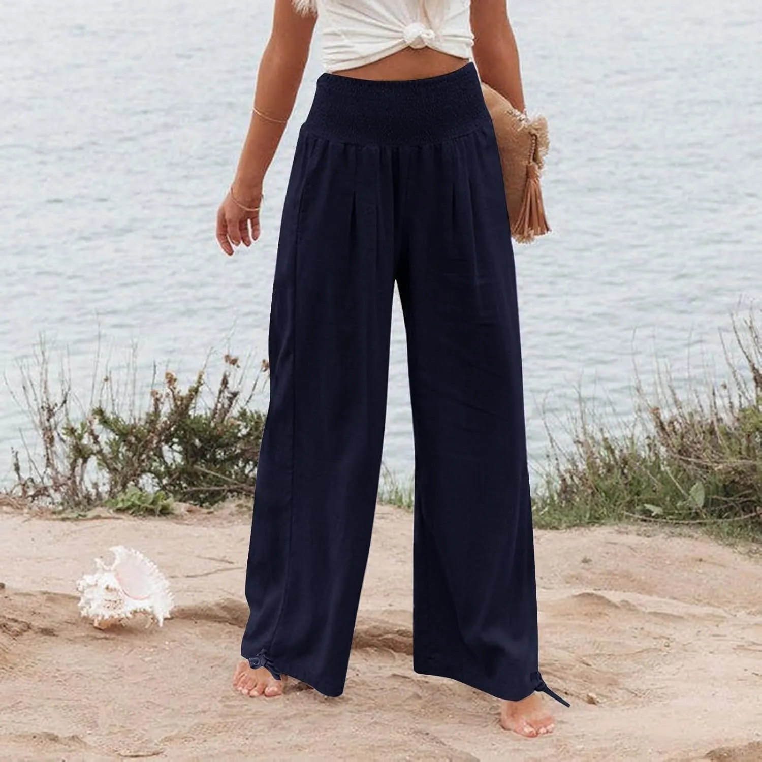 Wide Leg Linen Pants for Women 2025 Summer Loose Wide Leg Palazzo Pants Spring High Waist Flowy Beach Trousers Outfits