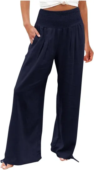 Wide Leg Linen Pants for Women 2025 Summer Loose Wide Leg Palazzo Pants Spring High Waist Flowy Beach Trousers Outfits