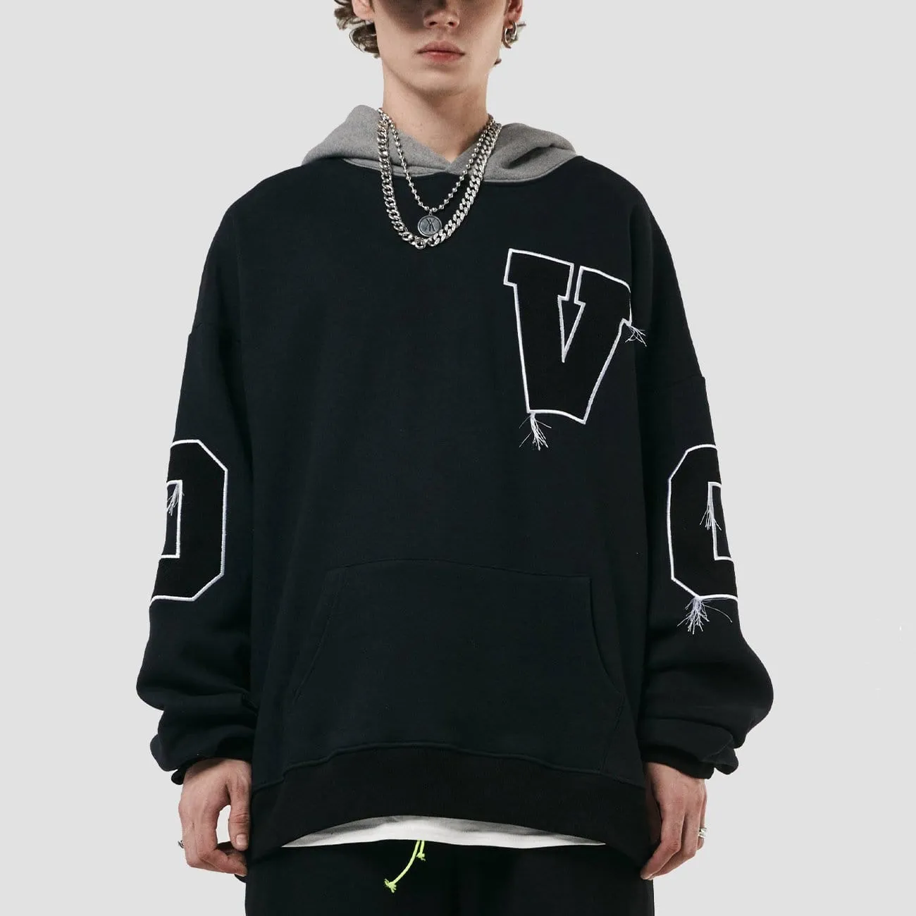 WLS Tassel Embroidery Letters Print Hoodie