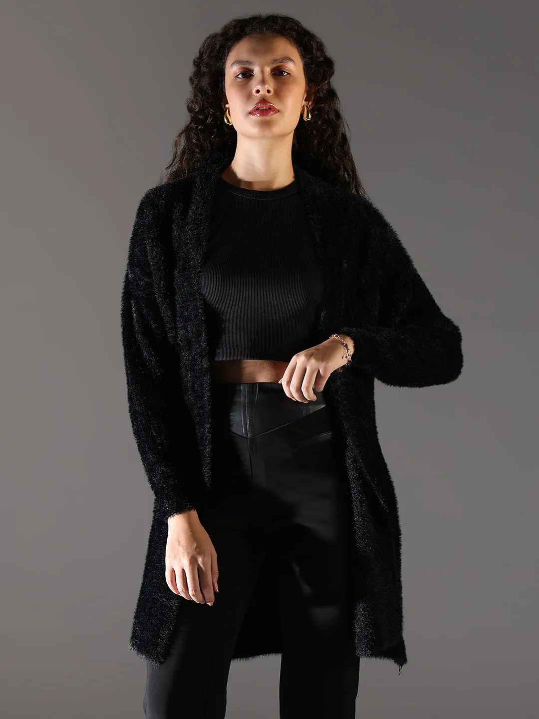Women Black Longline Shrug