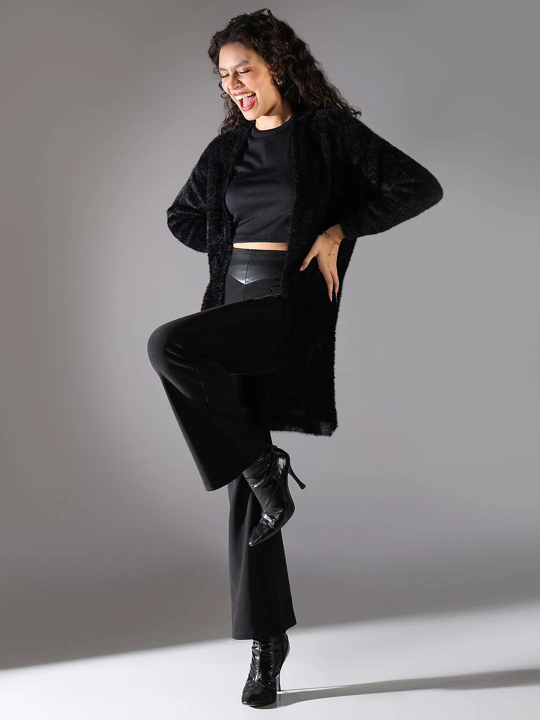 Women Black Longline Shrug