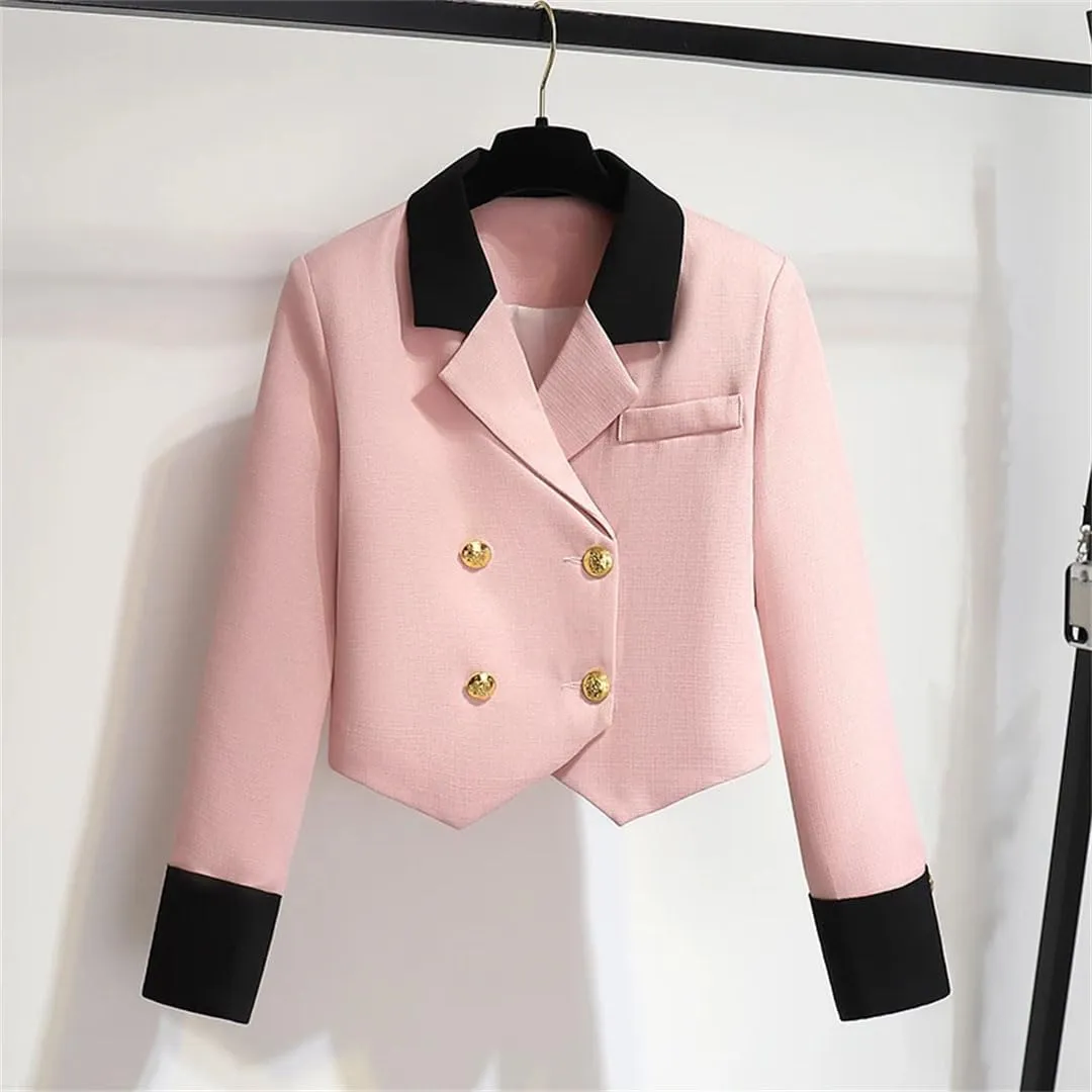 Women Blazer Jacket and Pleated Mini Skirt Set Piece Outfit