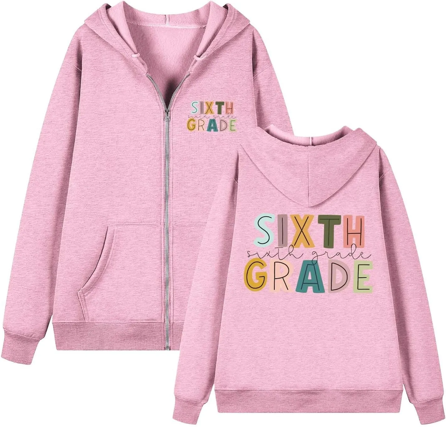 Womens Hoodies Letter Print Drawstring Long Sleeve Hooded Sweatshirt Autumn Casual Coat Zip Up Jackets with Pocketes